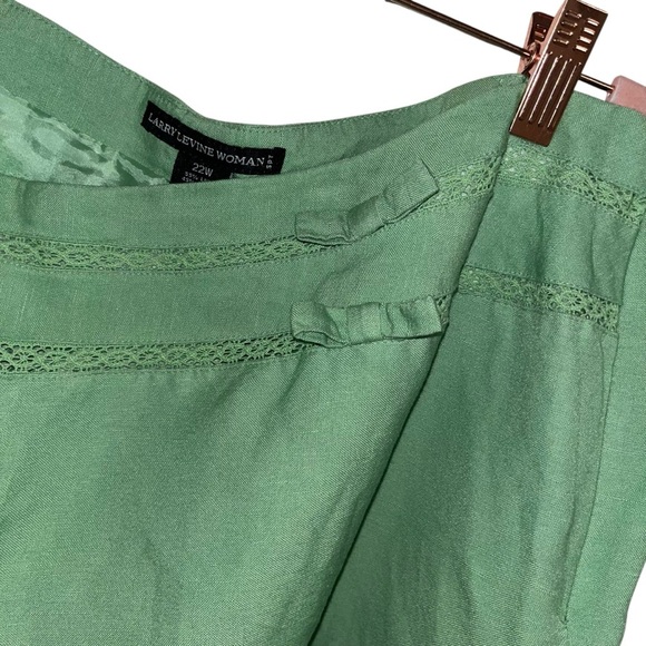 Larry Levine Woman Plus 22W Green Linen Cropped Wide Leg Pants Bows Resort - Picture 2 of 6